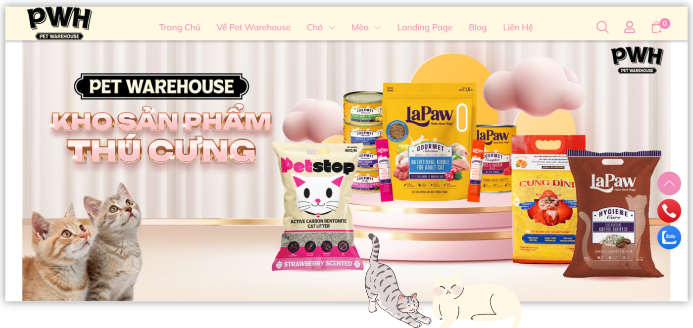 thiet ke website thu cung Pet Warehouse